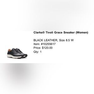 Clarks Tivoli Grace Black Leather Sneakers, excellent condition. 8.5W
